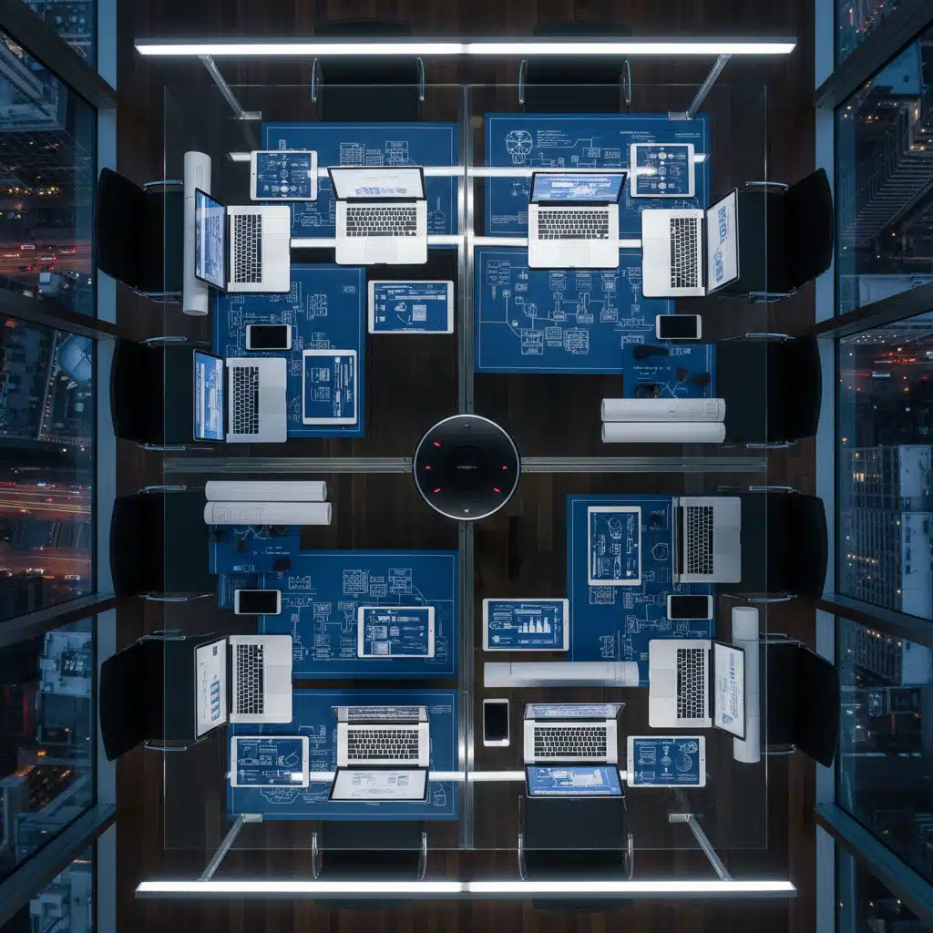Enterprise technology strategy workspace displaying digital operating model and systems architecture planning